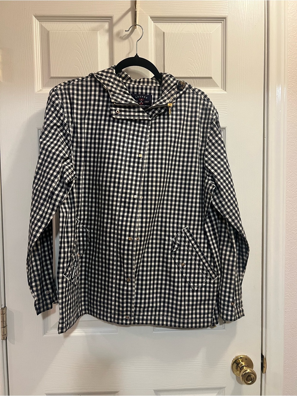 Vintage Ralph Lauren Black Gingham Hooded Jacket Size Large Y2K